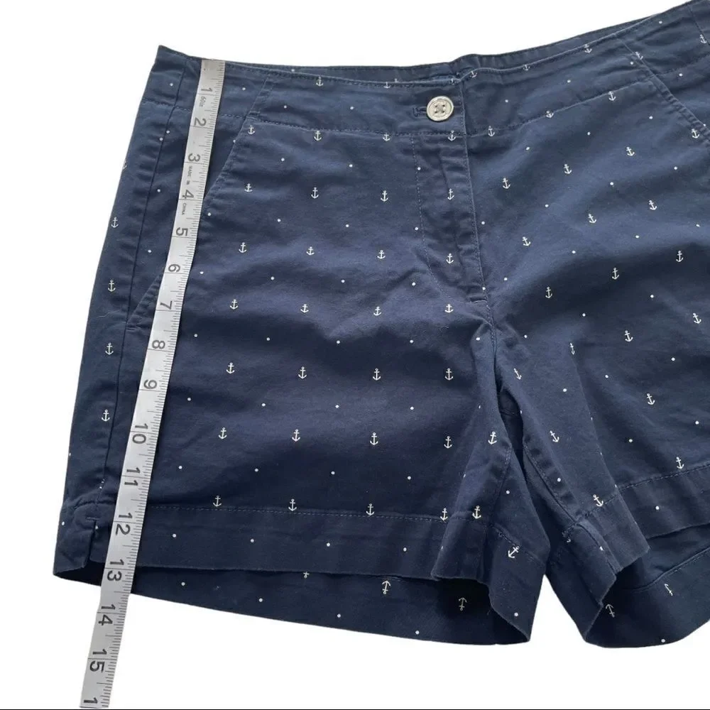 Nautica Navy & Anchor Print Comfort Tailored Stretch Cotton Shorts Sz 6